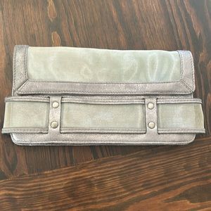 Vintage 2000s Botkier clutch. Silver/grey leather and mesh.  Good condition.